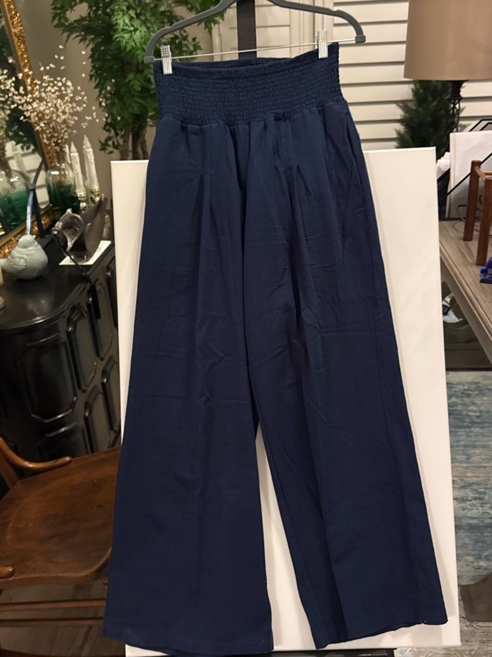 Women’s Navy Wide-Leg Bottoms with Smocked Waist